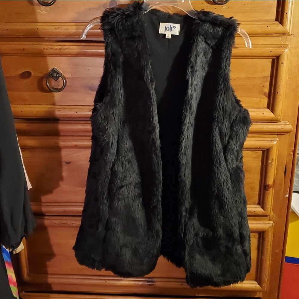 Jolt Faux Fur Vest Jacket Black Size S